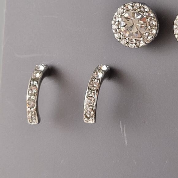 Multi-Set Earrings Clear Faux Crystal New on Card Rhinestone Dangle Hoop Studs - Picture 9 of 11